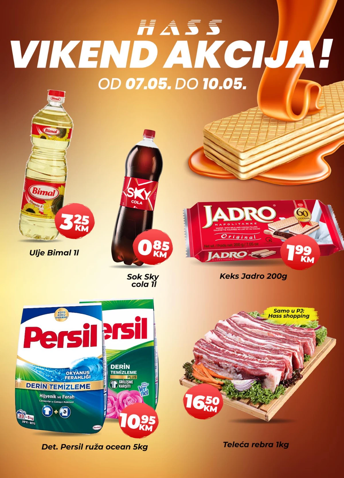 HASS vikend akcija maj 2026 – Sky Cola 0,85 KM, Persil 10,95 KM i teleća rebra 16,50 KM