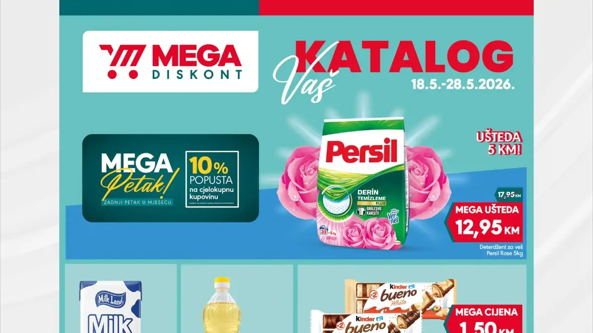 Mega Diskont katalog 18.05–28.05.2026 – Persil 12,95 KM, mlijeko 1,15 KM i sladoledi na akciji